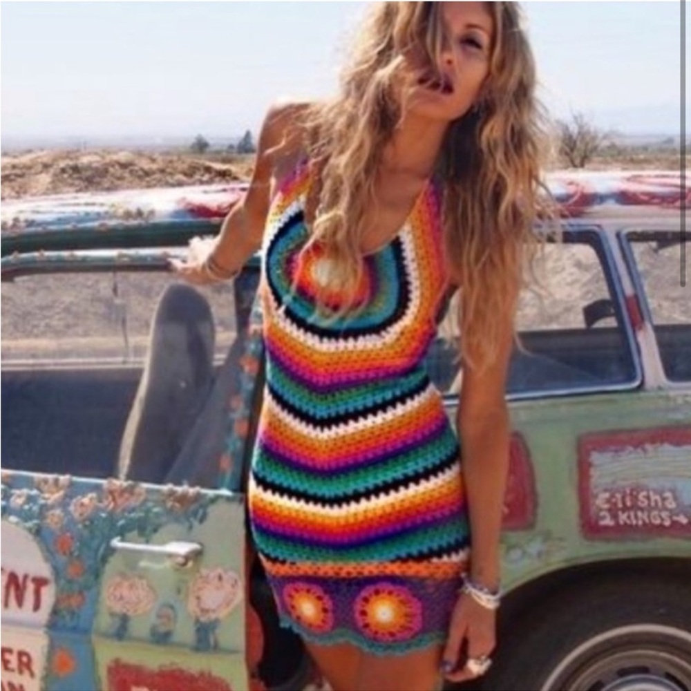 Rat & Boa Crochet Halter Mini Dress